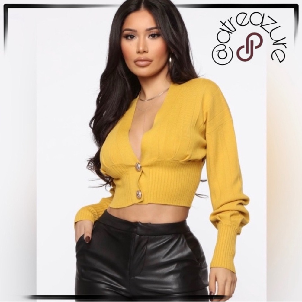 🈹 FashionNova Mustard Yellow Cropped Cardigan